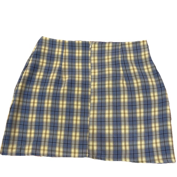 Blue and Yellow Plaid Skirt with Slit - Picture 4 of 7
